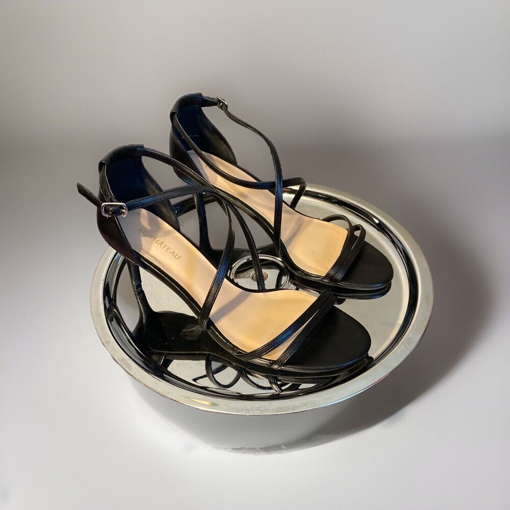 Le Chateau Women's Pumps 3” Heals‎ Shoes Open Strappy Black